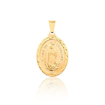 18K Gold Layered Oro Laminado Texturized Our Lady of Guadalupe Medal Pendant 31.0065